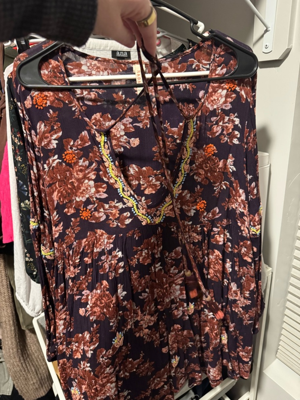 Raga Navy Floral Blouse with Rust Blooms - Picture 2 of 4